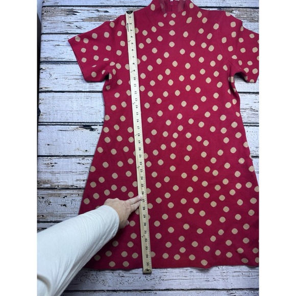 Anthropologie Nina Mod Sweater Dress Red Gold Polka Dot 1X S/S Mock Neck - Picture 5 of 9